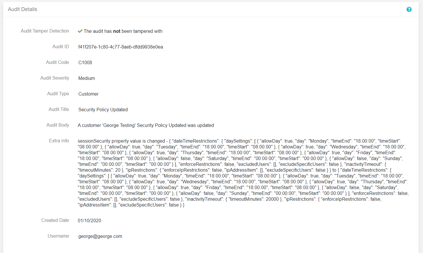 Audit Log Detail