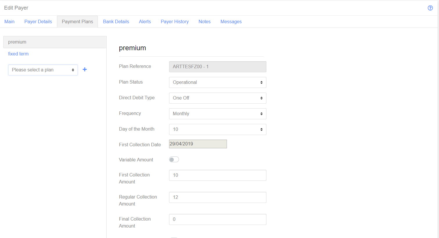 Edit Payer Page - Plan Section alt text