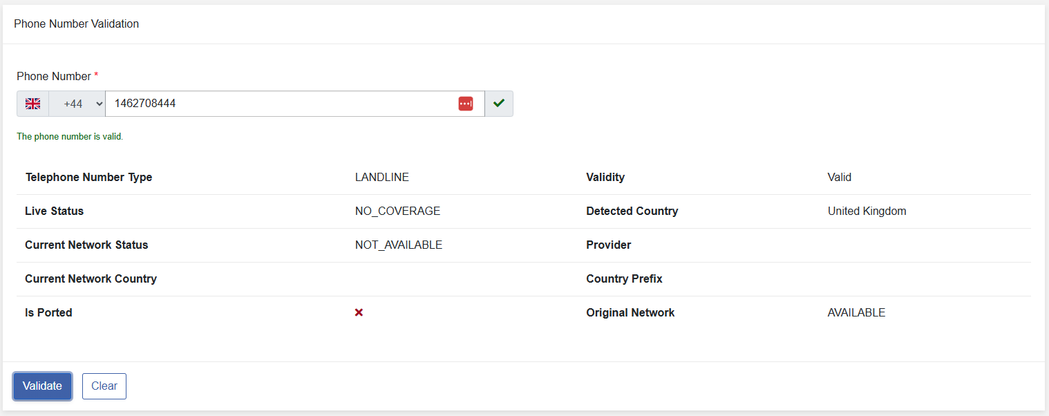Phone Validation
